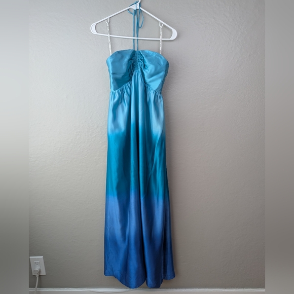 Betsey Johnson silk teal blue ombre gown S - Picture 1 of 7